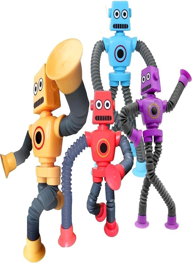 PANSHUB 4PCS Telescopic Suction Cup Robotics Toy, Pop Tubes Fidget Toys, Shape Changing Telescopic Sensory Tubes Fidget Tubes Sensory Toys Suction Toy, Funny Gift for Kids Boys Girls - Image 2